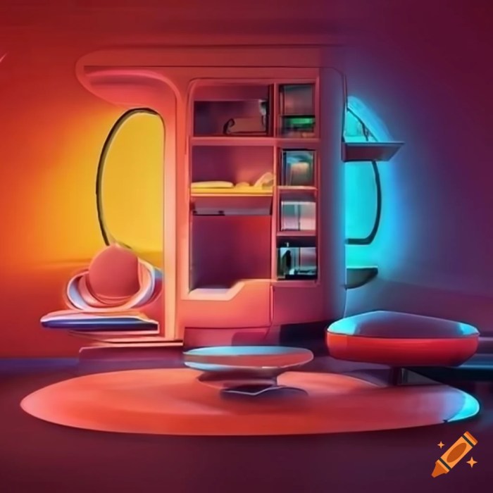 Retro-futurism: create an image of a retro-futuristic home interior ...